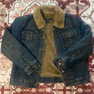 GAP Blue Denim Jacket with Brown Faux Fur